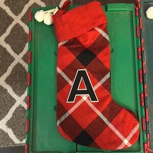 Red Plaid Christmas Stocking with Letter A